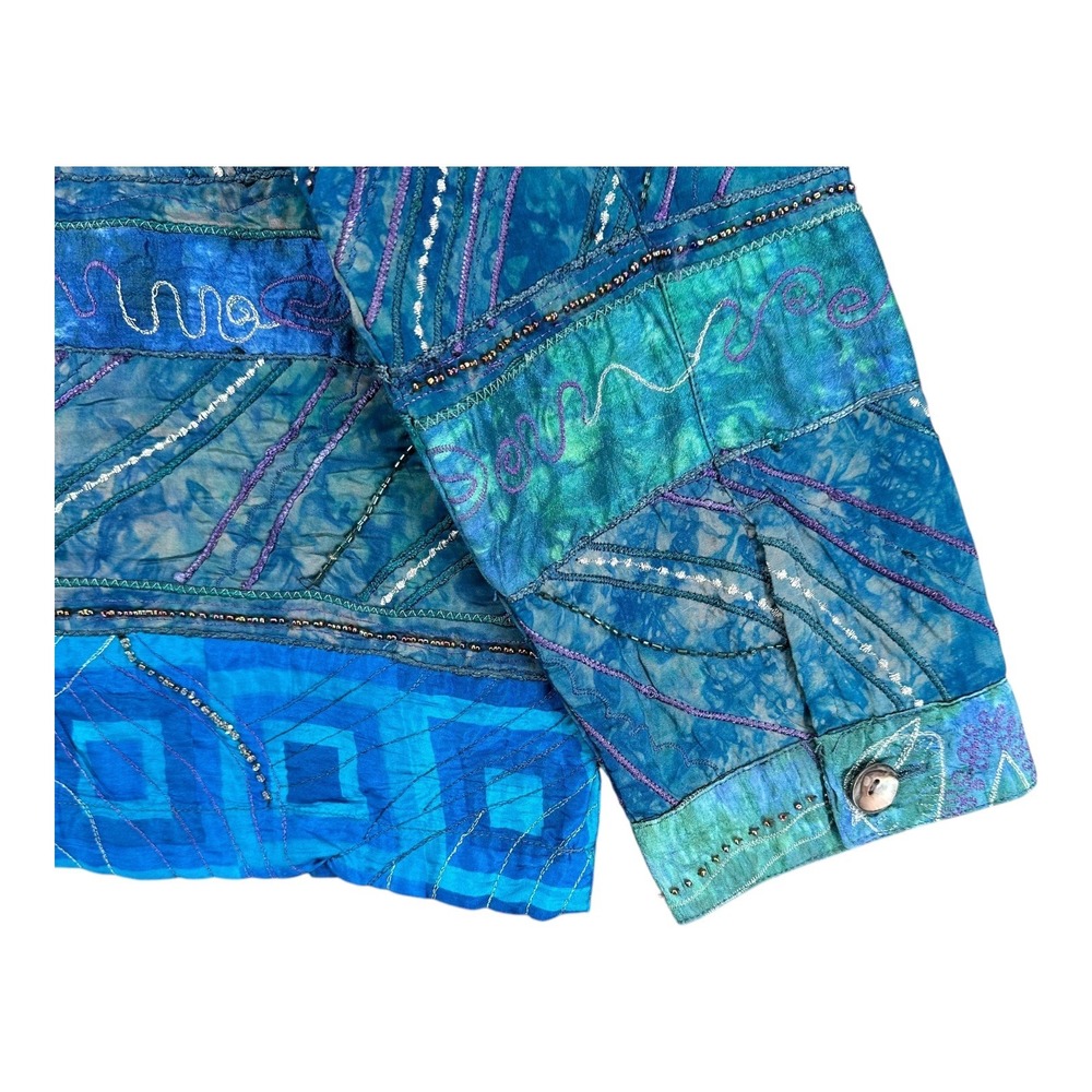 Chico's 3 100% Silk Blue Patchwork Button Jacket … - image 4